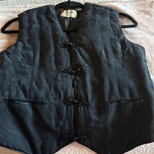 Vintage Chinese Black Silk Vest with Subtle Pattern